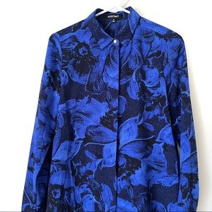 Ellen Tracy Blue and Black Button Down Collar Shirt Size Small